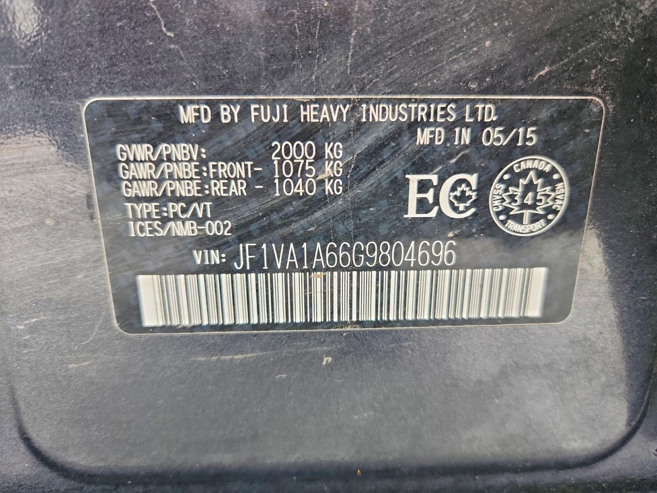 2016 Subaru Wrx VIN JF1VA1A66G9804696 photo 12