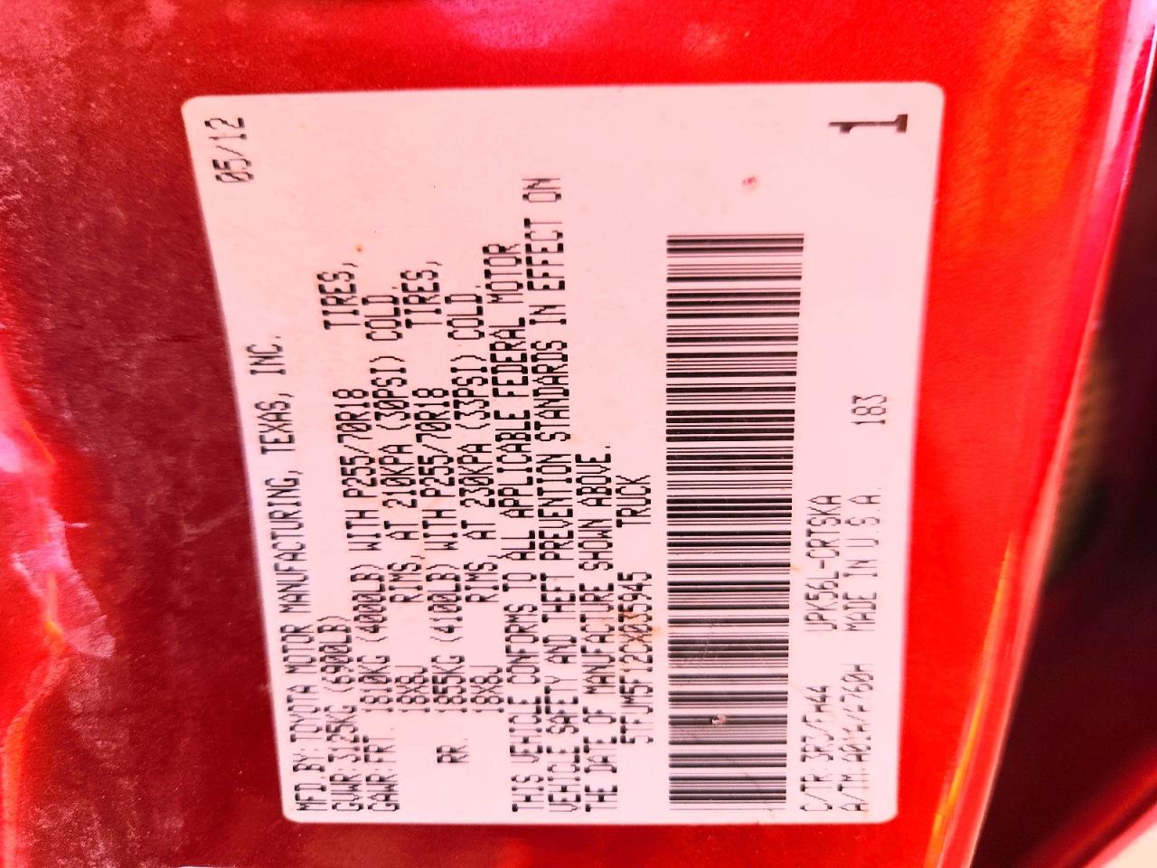 2012 Toyota Tundra VIN 5TFUM5F12CX035945 photo 12