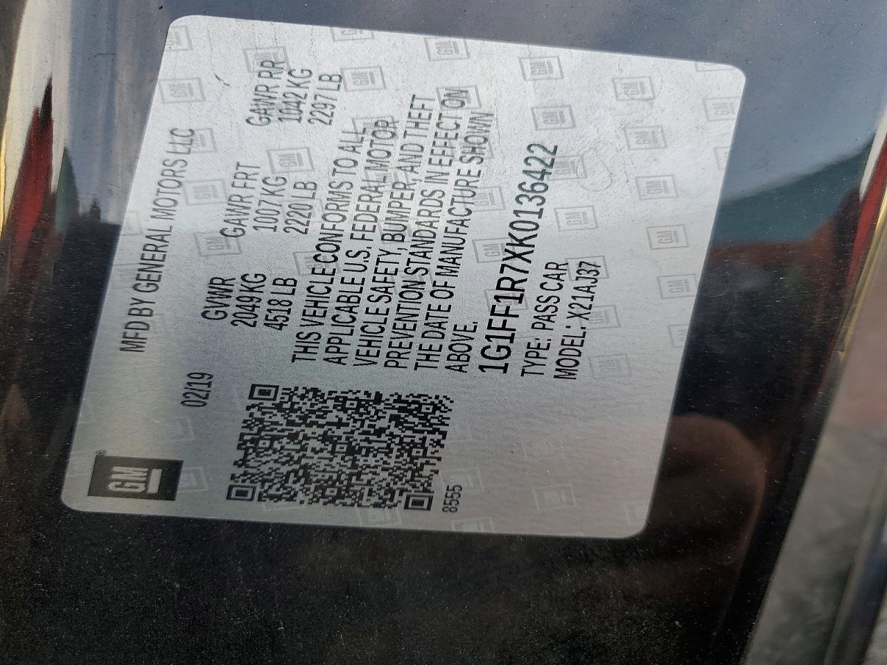 2019 Chevrolet Camaro VIN 1G1FF1R7XK0136422 photo 12