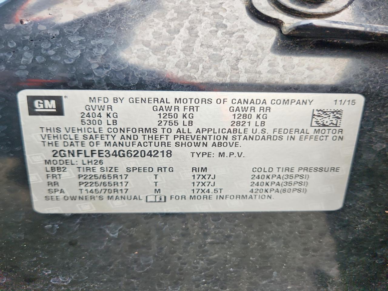 2016 Equinox VIN 2GNFLFE34G6204218 photo 12