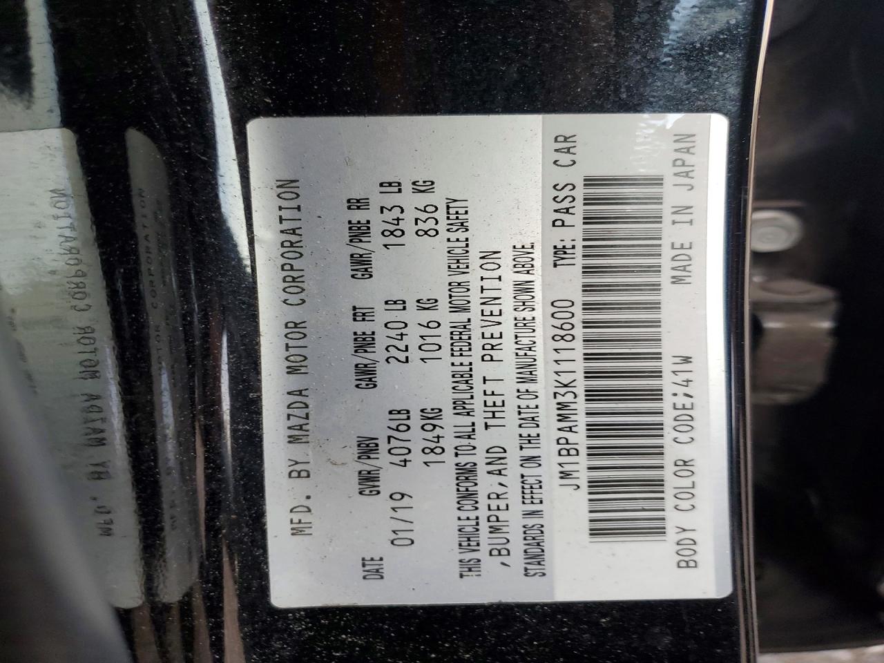 2019 Mazda 3 VIN JM1BPAMM3K1118600 photo 12