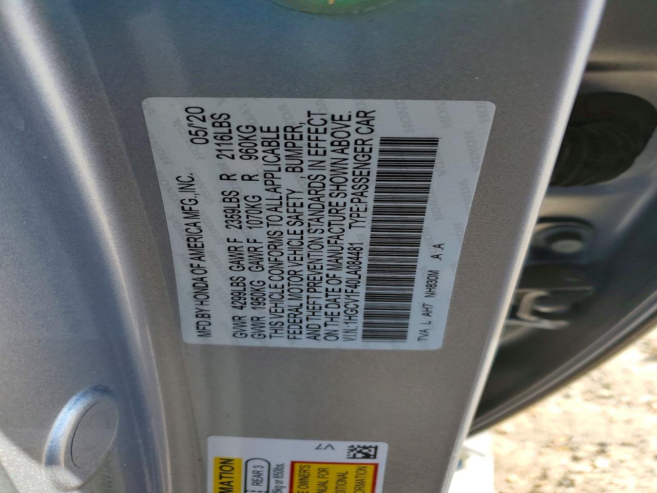 2020 Honda Accord VIN 1HGCV1F40LA084481 photo 12