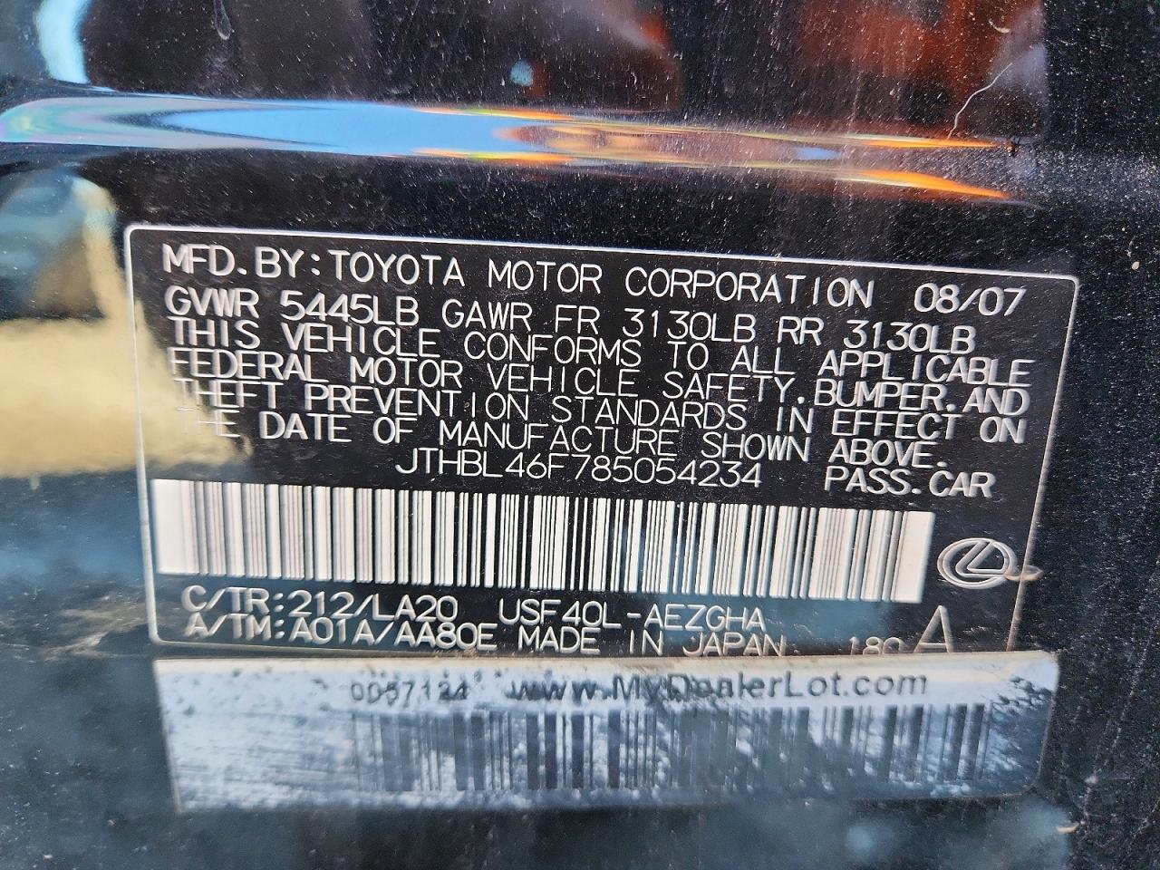 2008 Lexus Ls460 VIN JTHBL46F785054234 photo 12