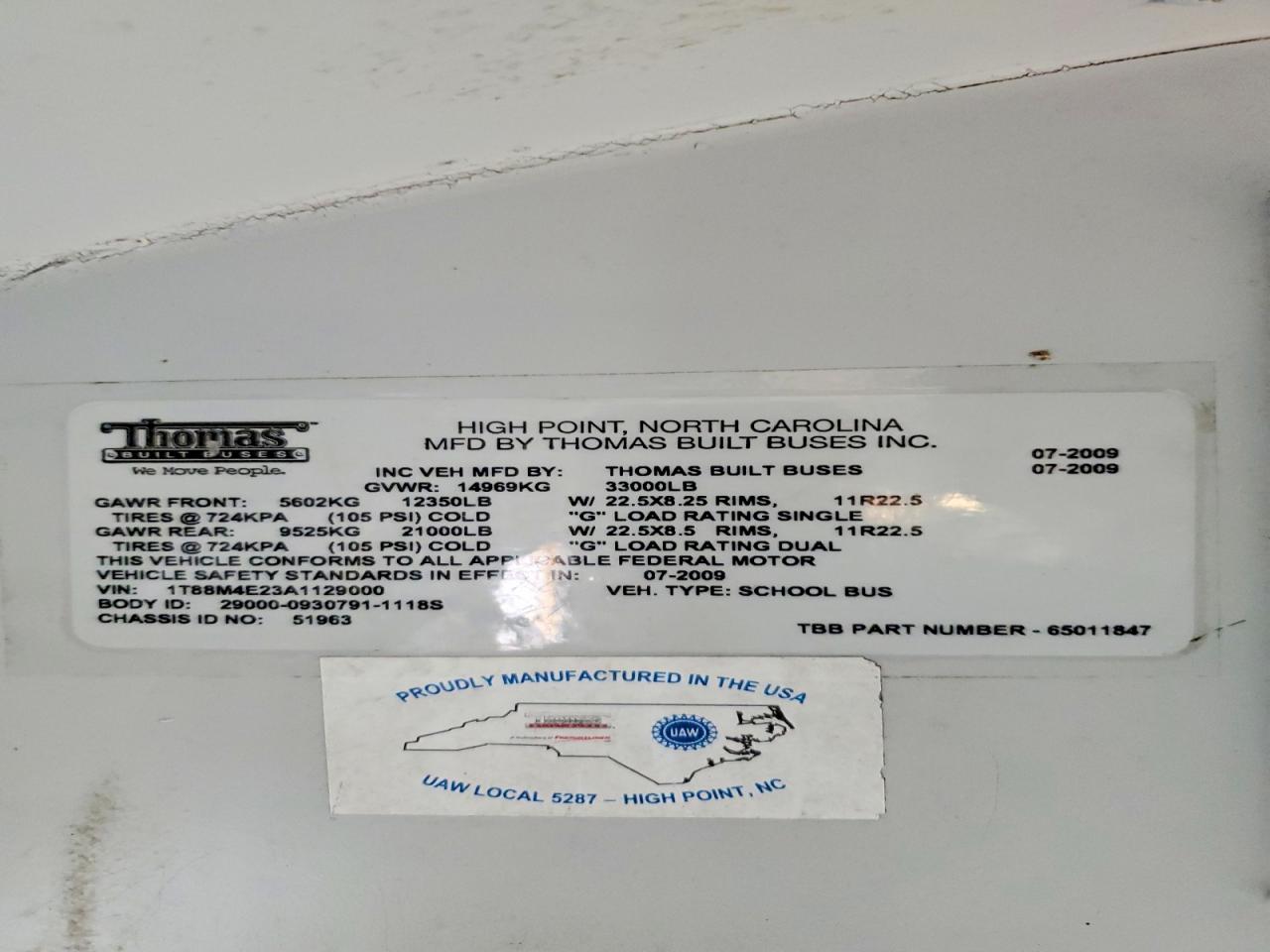 2010 THOMAS All models VIN 1T88M4E23A1129000 photo 10