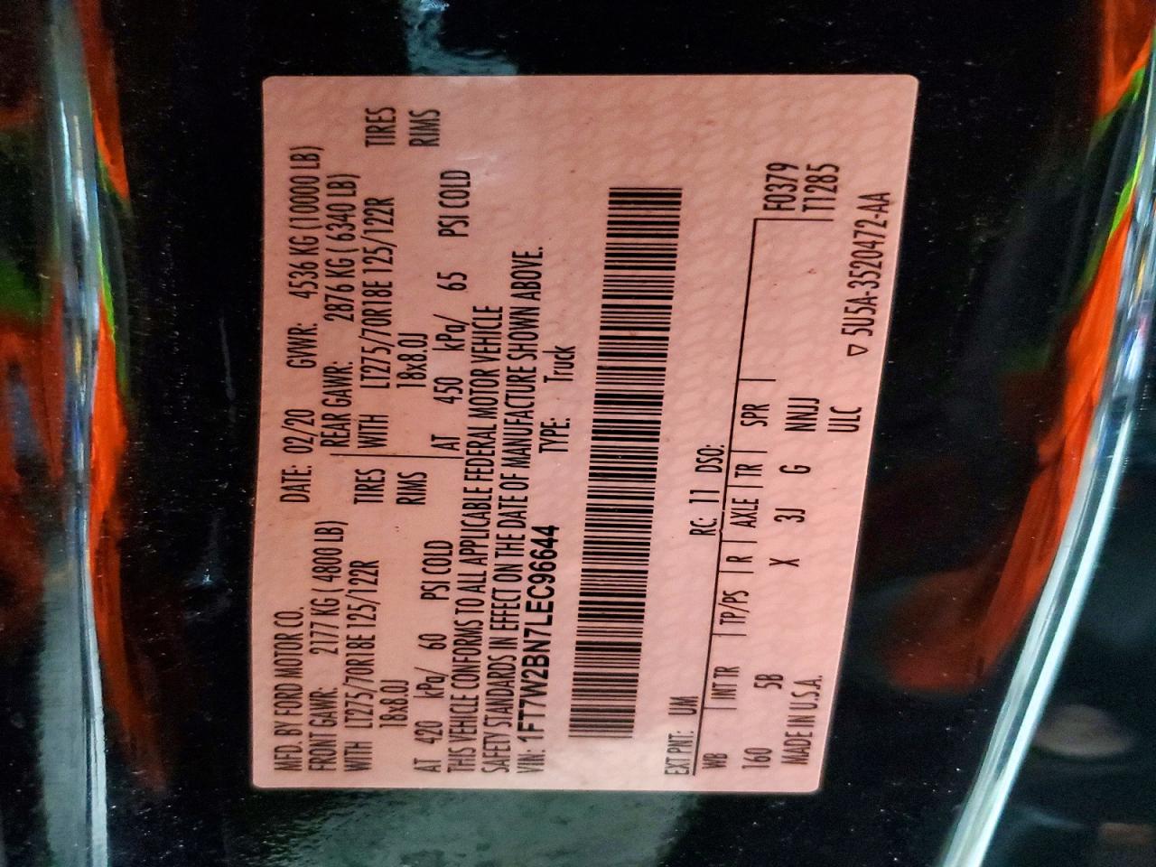2020 Ford F250 VIN 1FT7W2BN7LEC96644 photo 12