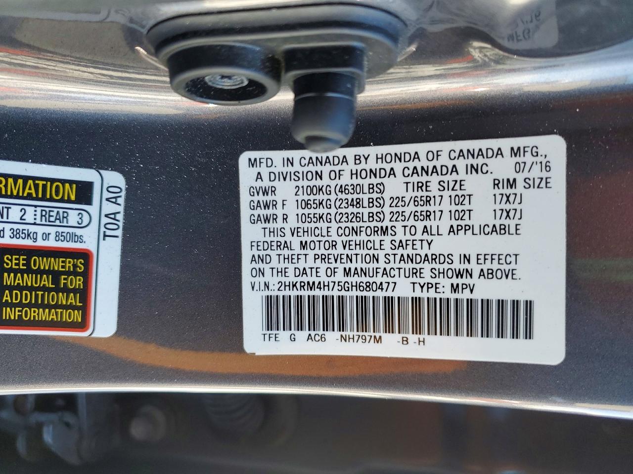 2016 Honda Crv VIN 2HKRM4H75GH680477 photo 12