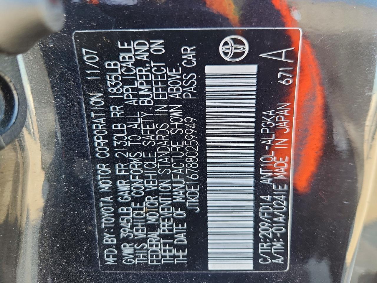 2008 Scion Tc VIN JTKDE167880259949 photo 12
