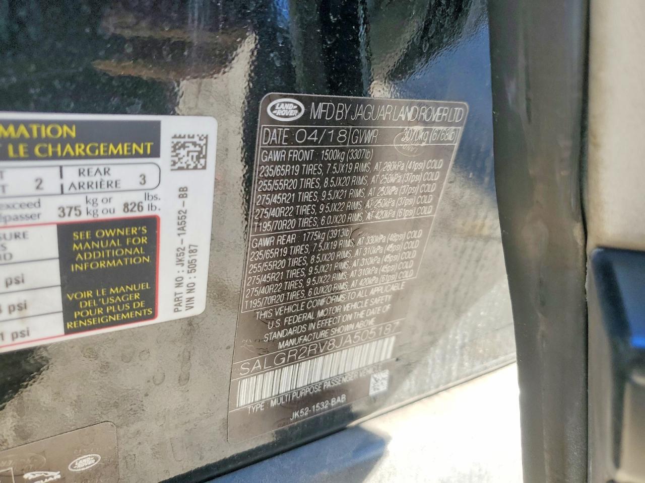 2018 Land Rangerover VIN SALGR2RV8JA505187 photo 12