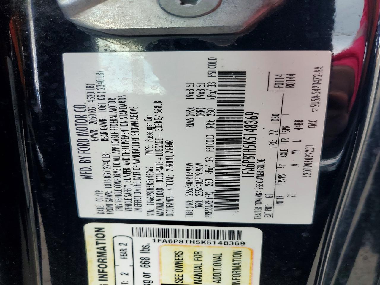 2019 FORD All models VIN 1FA6P8TH5K5148369 photo 12