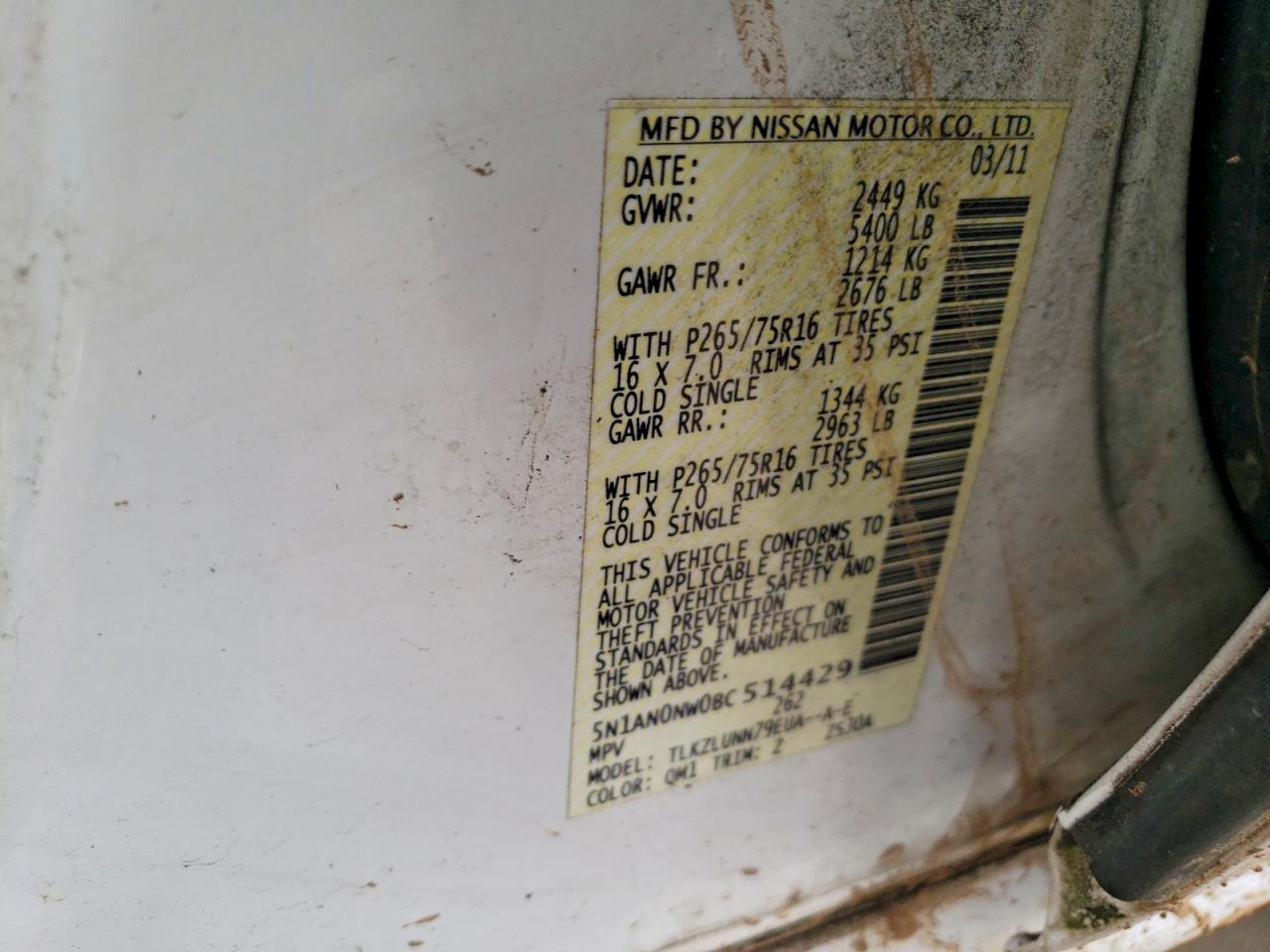 2011 NISS Xterra VIN 5N1AN0NW0BC514429 photo 12