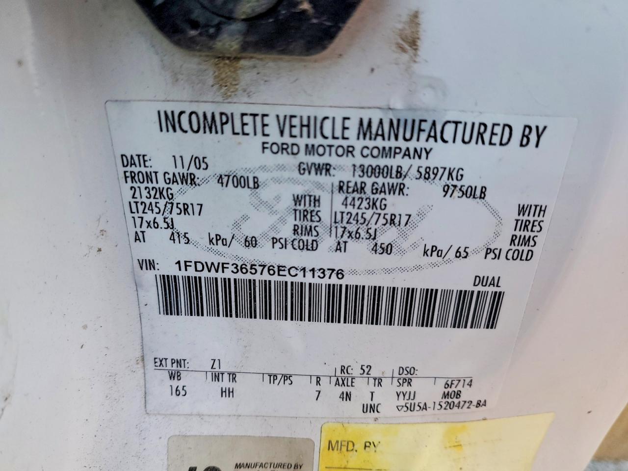 2006 Ford F350 VIN 1FDWF36576EC11376 photo 10