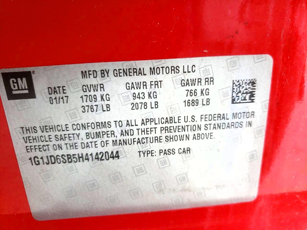 2017 Chevrolet SONIC VIN 1G1JD6SB5H4142044 photo 12