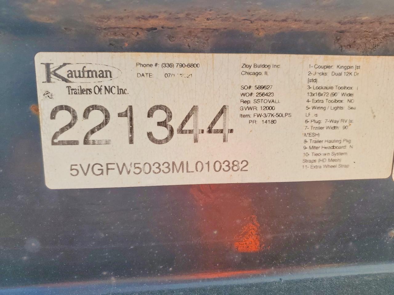 2021 KAUFMAN W50lp VIN 5VGFW5033ML010382 photo 10