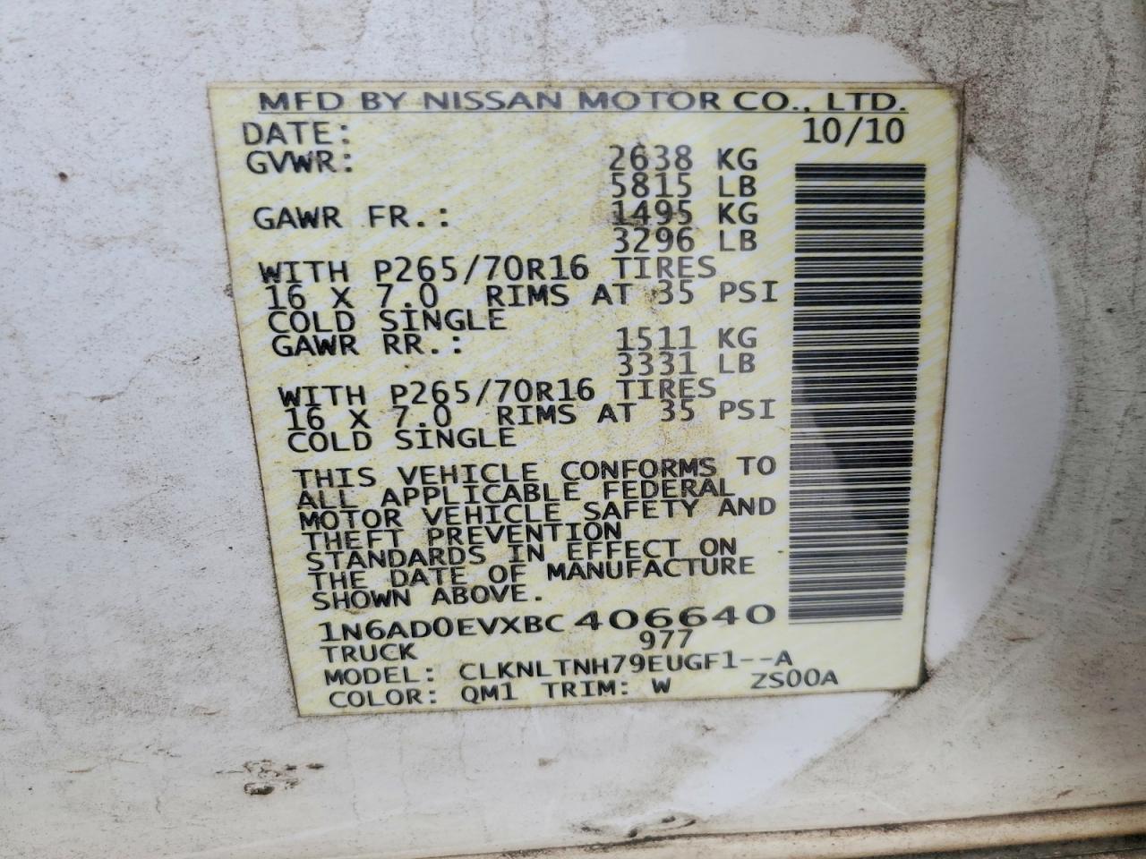 2011 Nissan Frontier VIN 1N6AD0EVXBC406640 photo 12