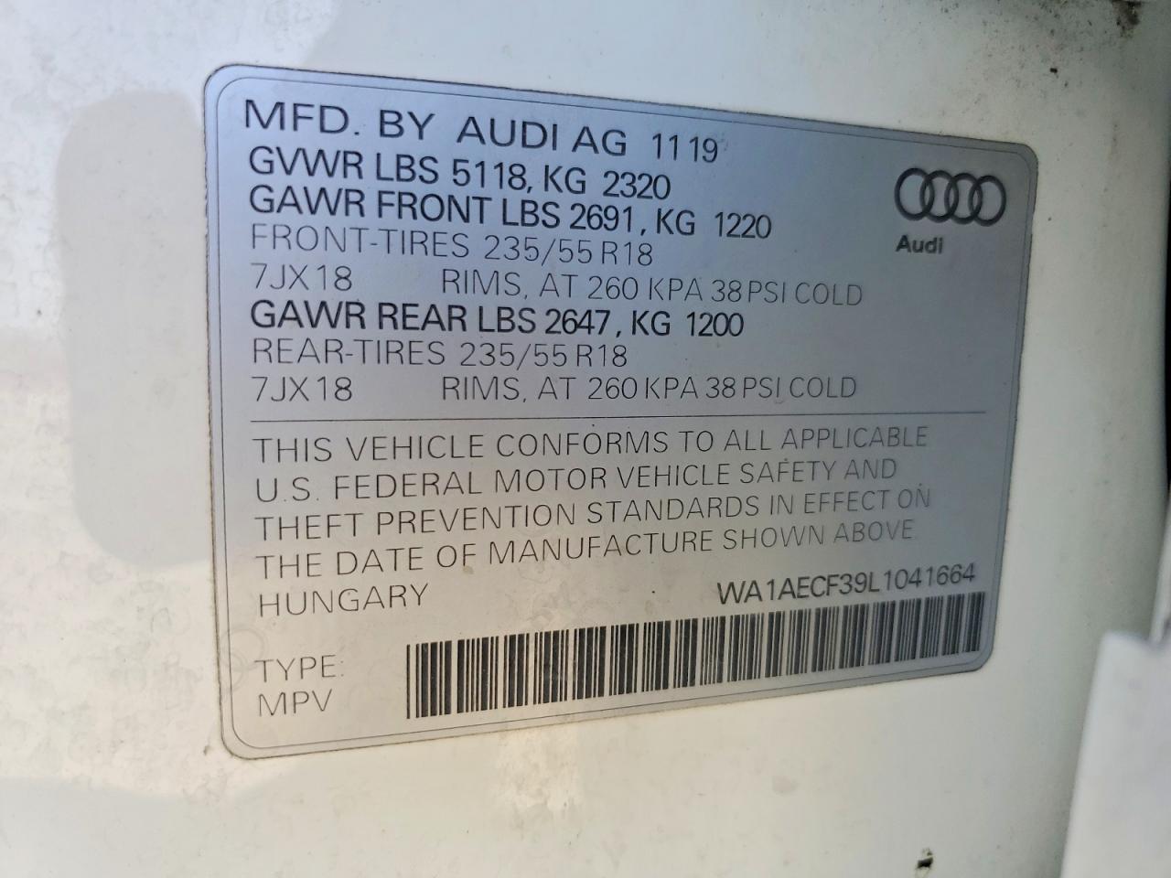 2020 Audi Q3 VIN WA1AECF39L1041664 photo 12
