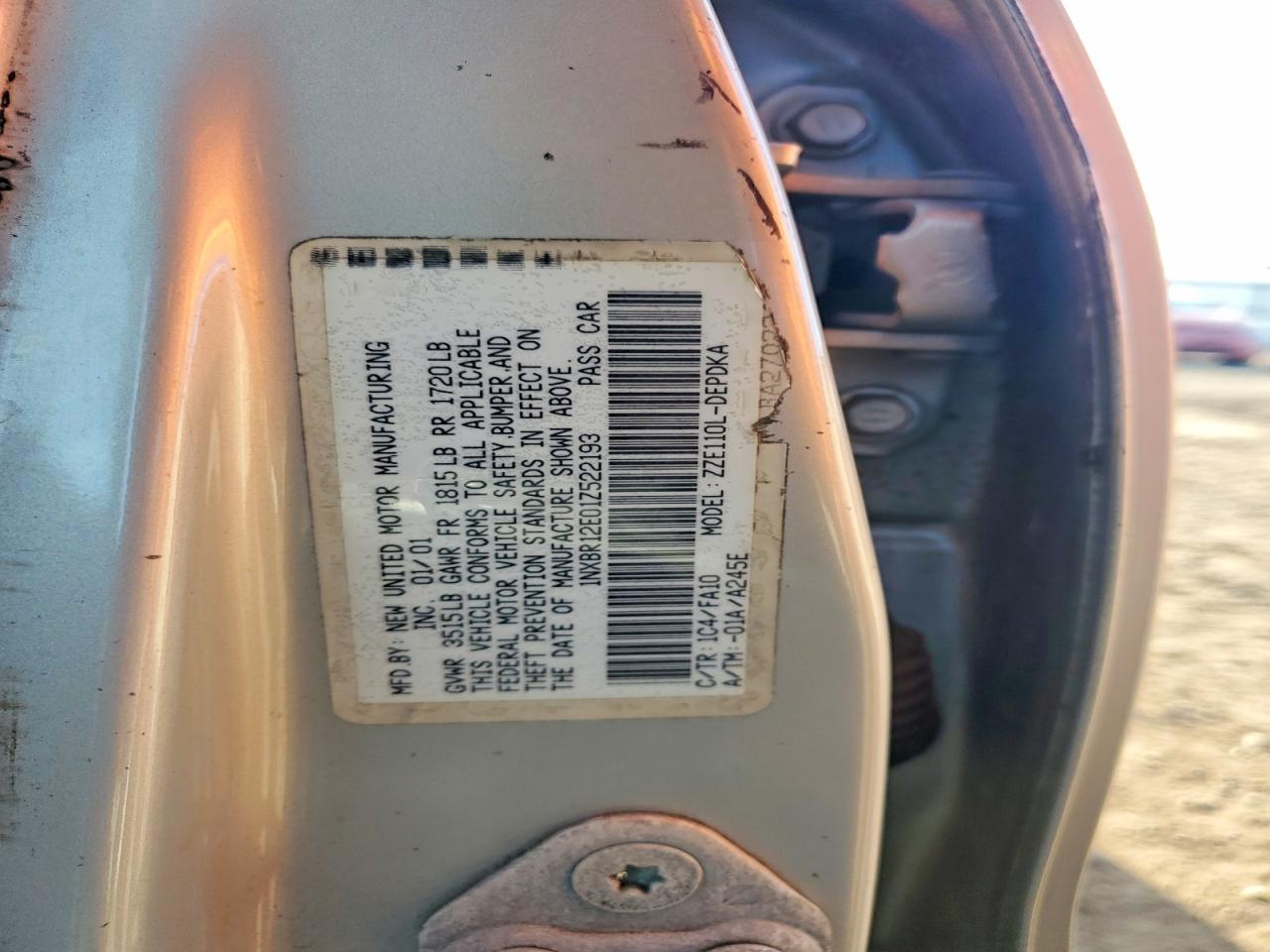 2001 Toyota Corolla VIN 1NXBR12E01Z522193 photo 12