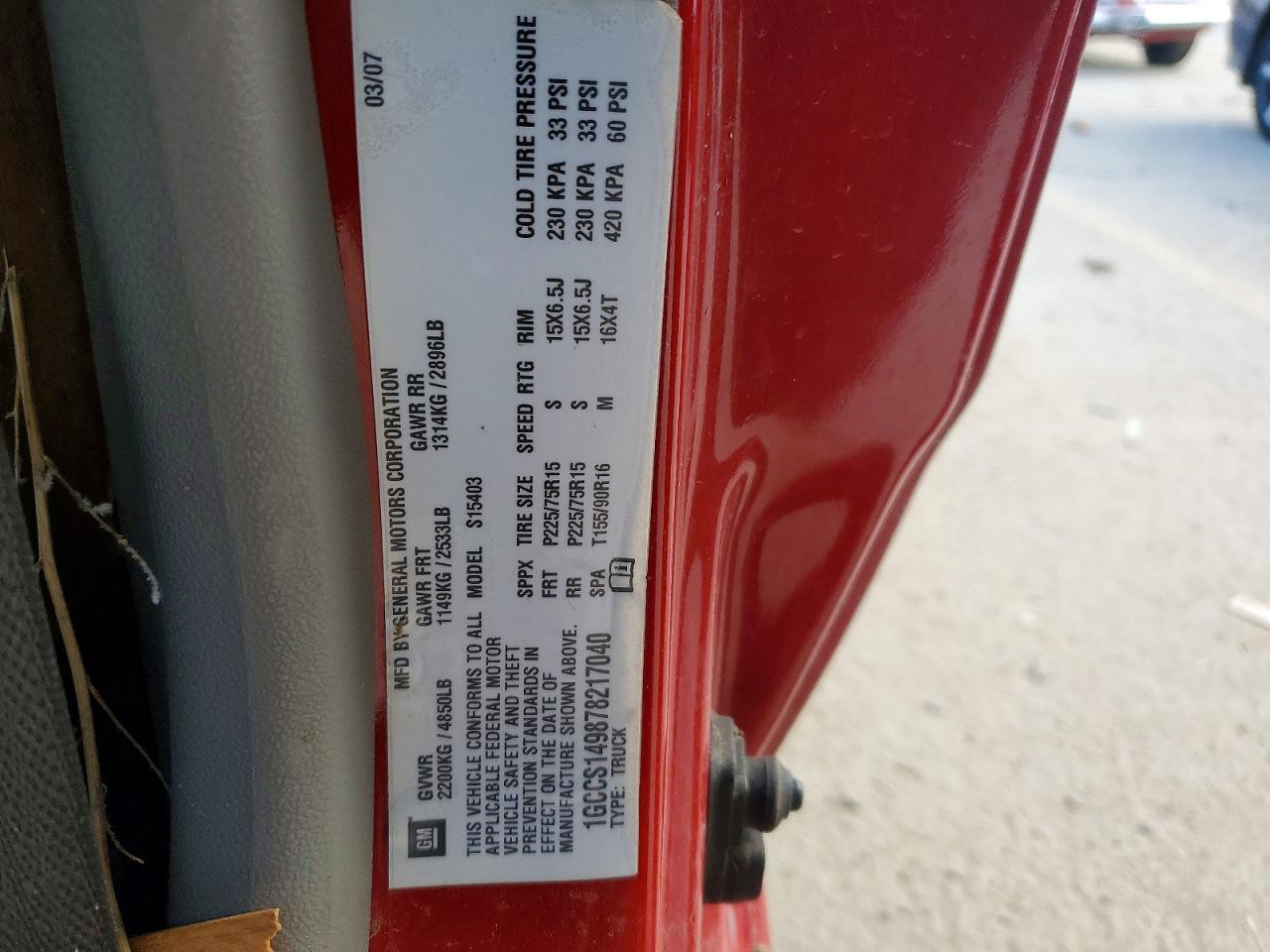 2007 CHEV Colorado VIN 1GCCS149878217040 photo 12
