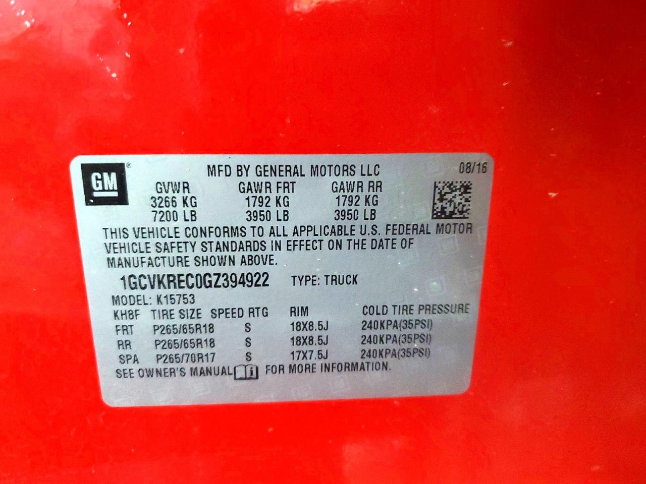 2016 Chevrolet All models VIN 1GCVKREC0GZ394922 photo 12
