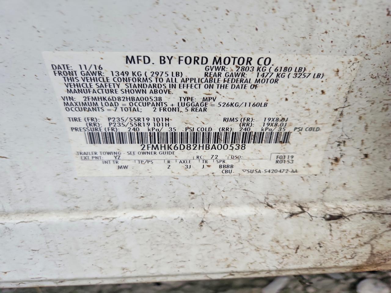 2017 Ford Flex VIN 2FMHK6D82HBA00538 photo 12