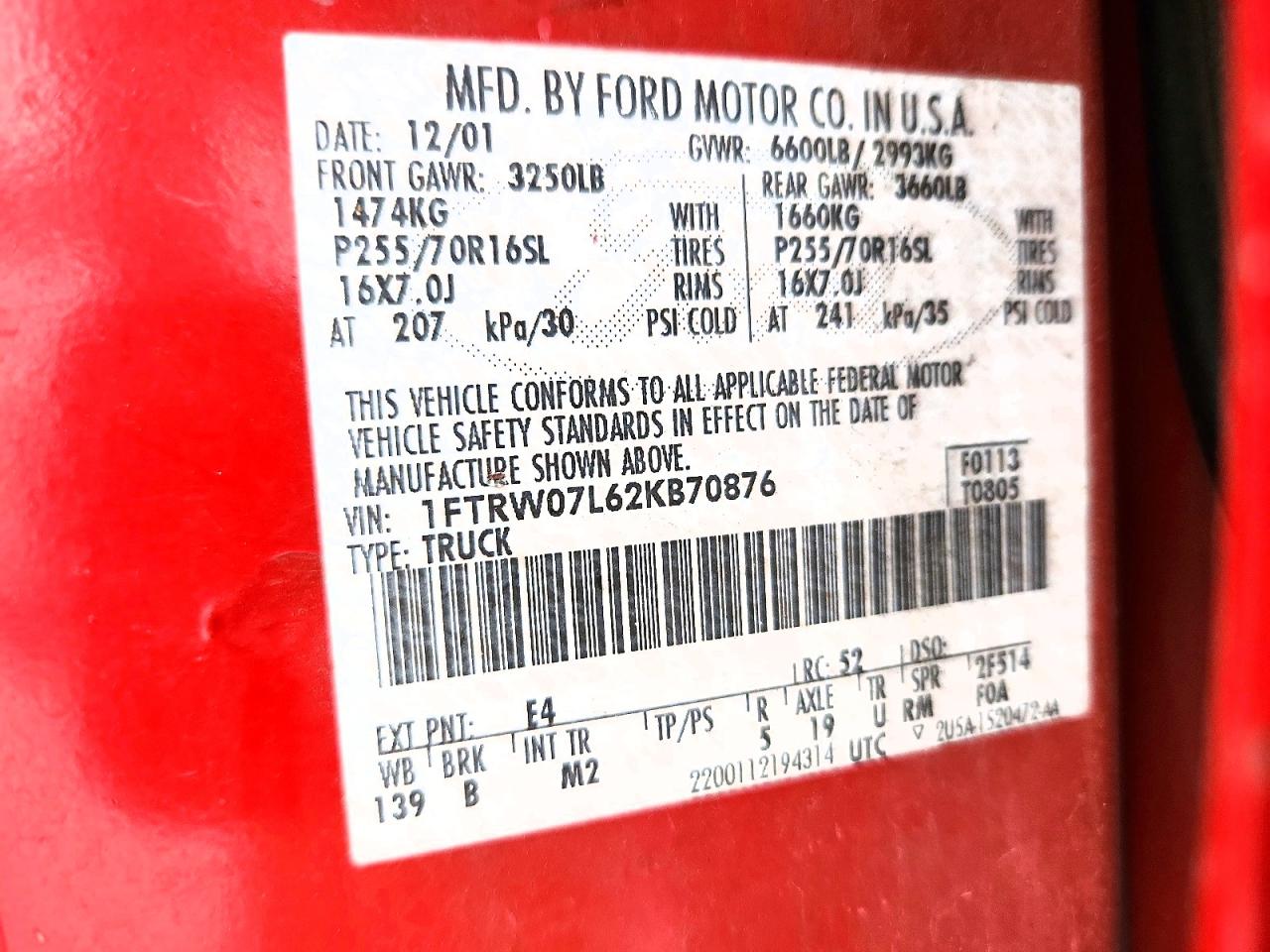2002 Ford F-150 VIN 1FTRW07L62KB70876 photo 12