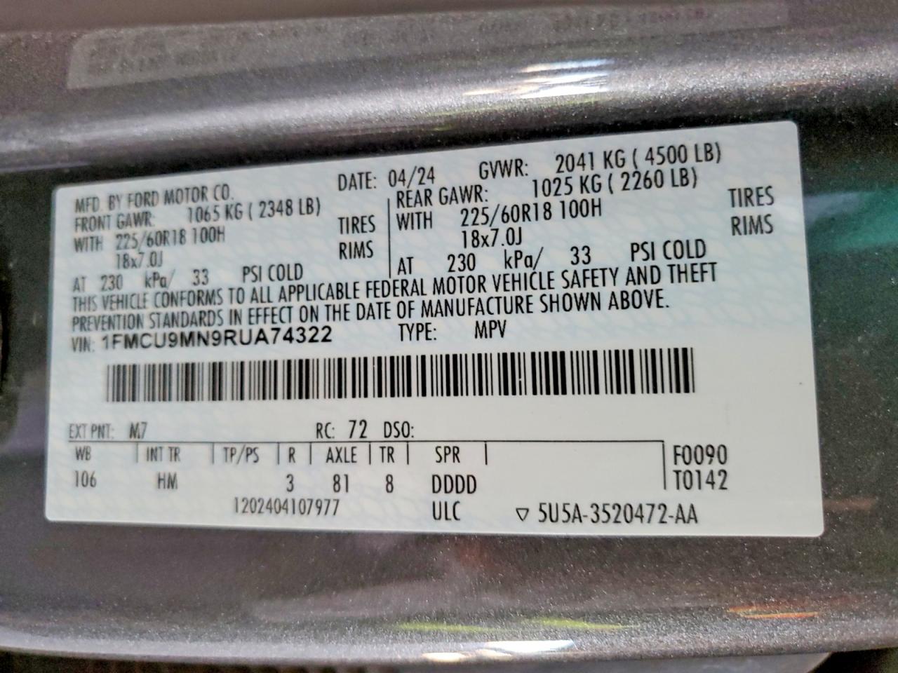 2024 Ford Escape st VIN 1FMCU9MN9RUA74322 photo 12