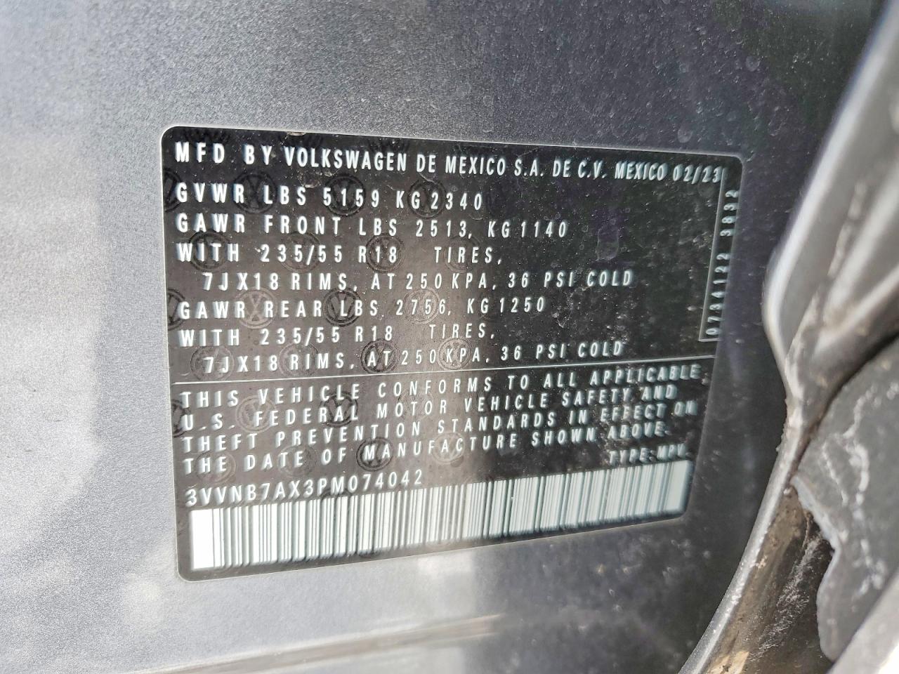 2023 Volkswagen Tiguan VIN 3VVNB7AX3PM074042 photo 12