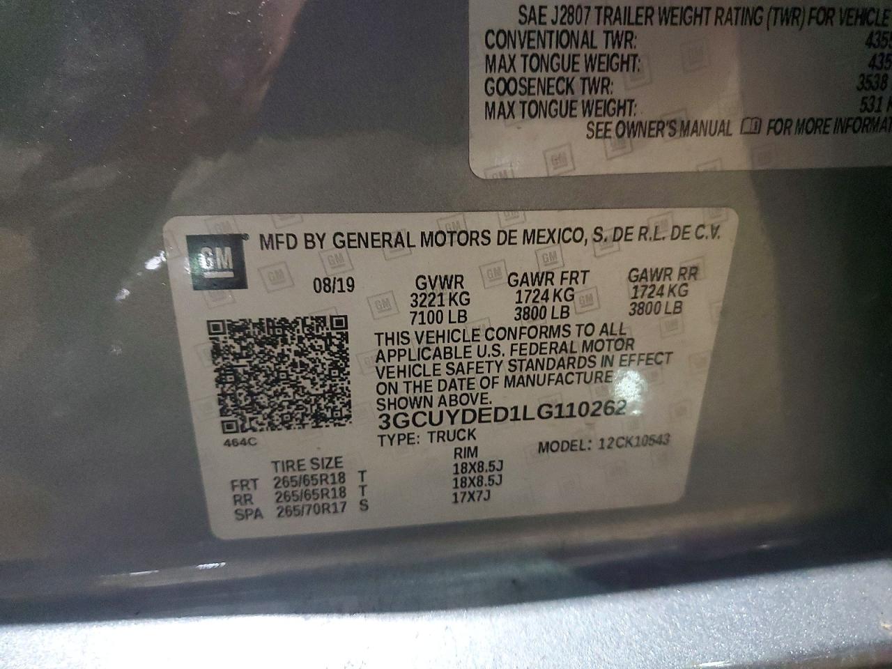 2020 Chevrolet All models VIN 3GCUYDED1LG110262 photo 12