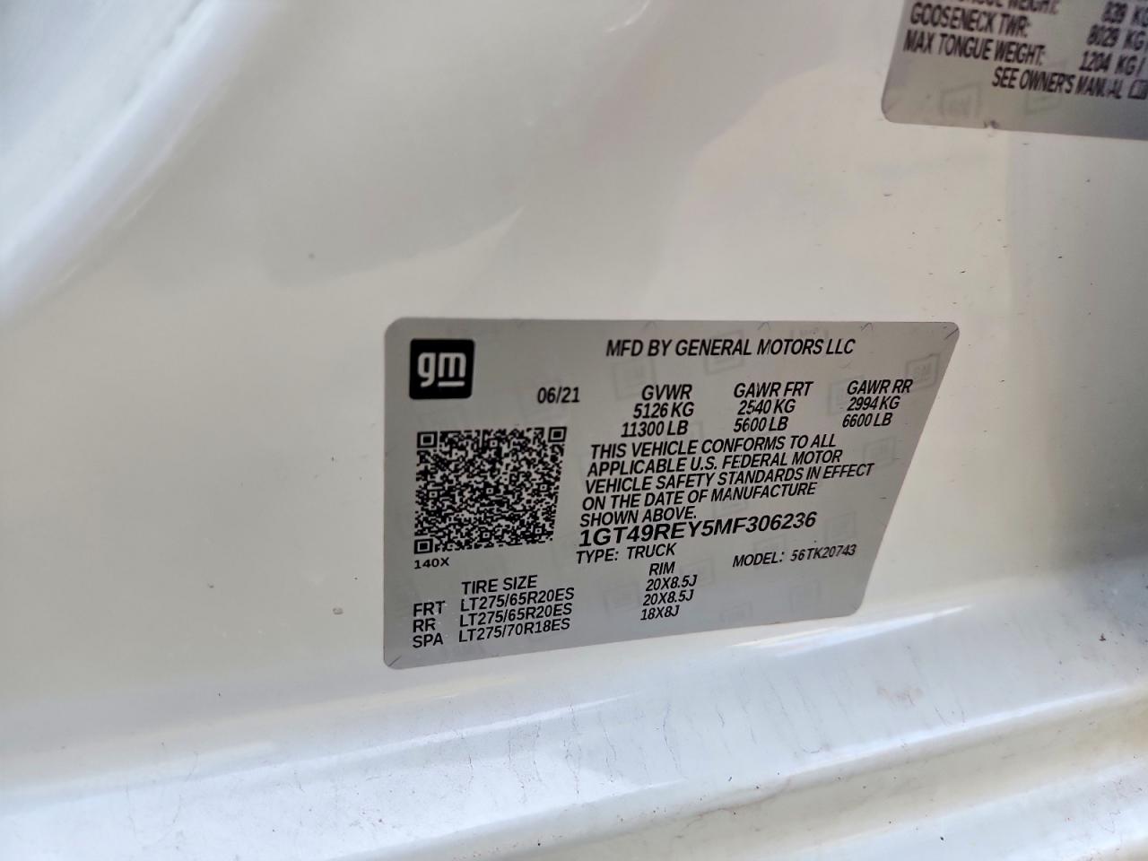 2021 GMC SIERRA VIN 1GT49REY5MF306236 photo 12