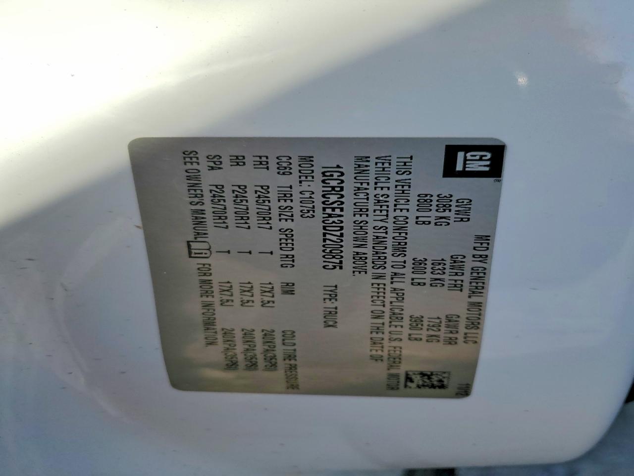 2013 Chevrolet All models VIN 1GCRCSEA3DZ209875 photo 12