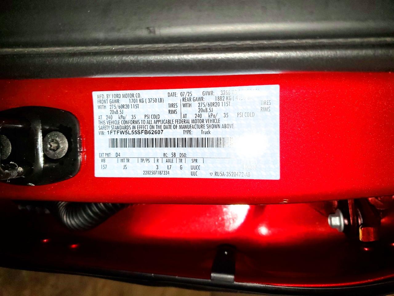 2025 Ford F150 laria VIN 1FTFW5L55SFB62607 photo 12