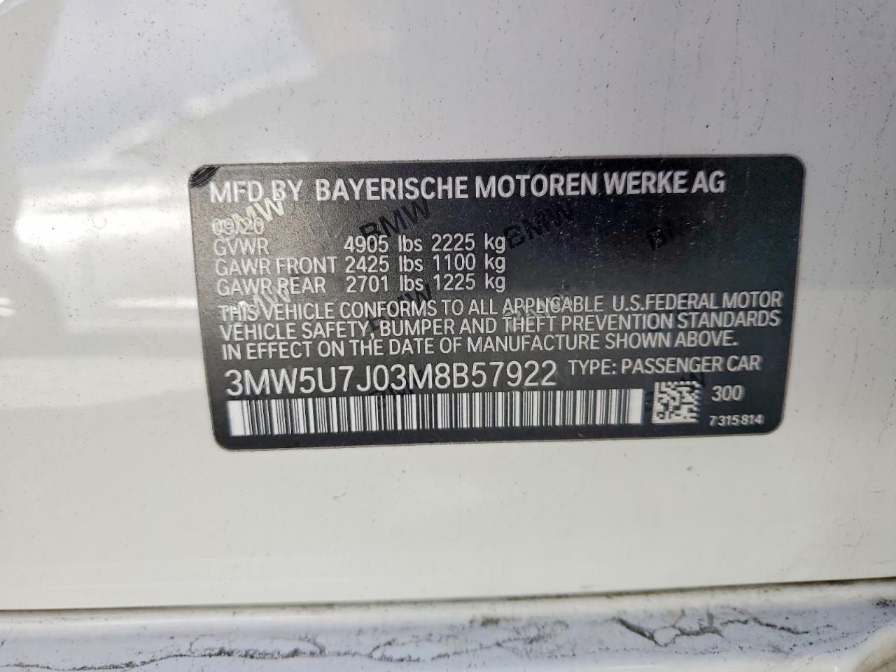 2021 BMW M3 VIN 3MW5U7J03M8B57922 photo 12