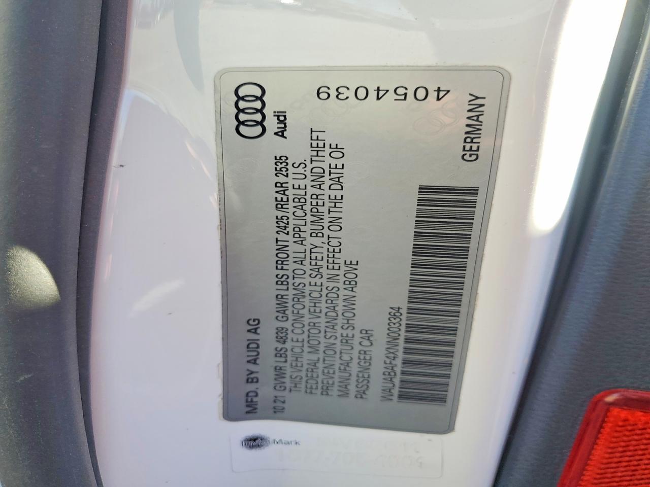 2022 Audi A4 VIN WAUABAF4XNN003364 photo 12