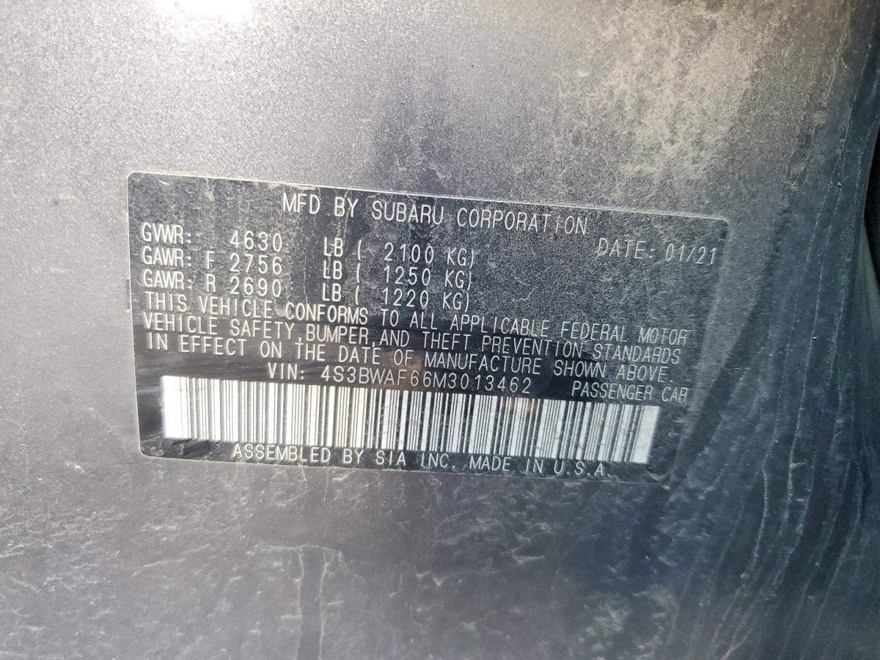 2021 Subaru LEGACY VIN 4S3BWAF66M3013462 photo 12
