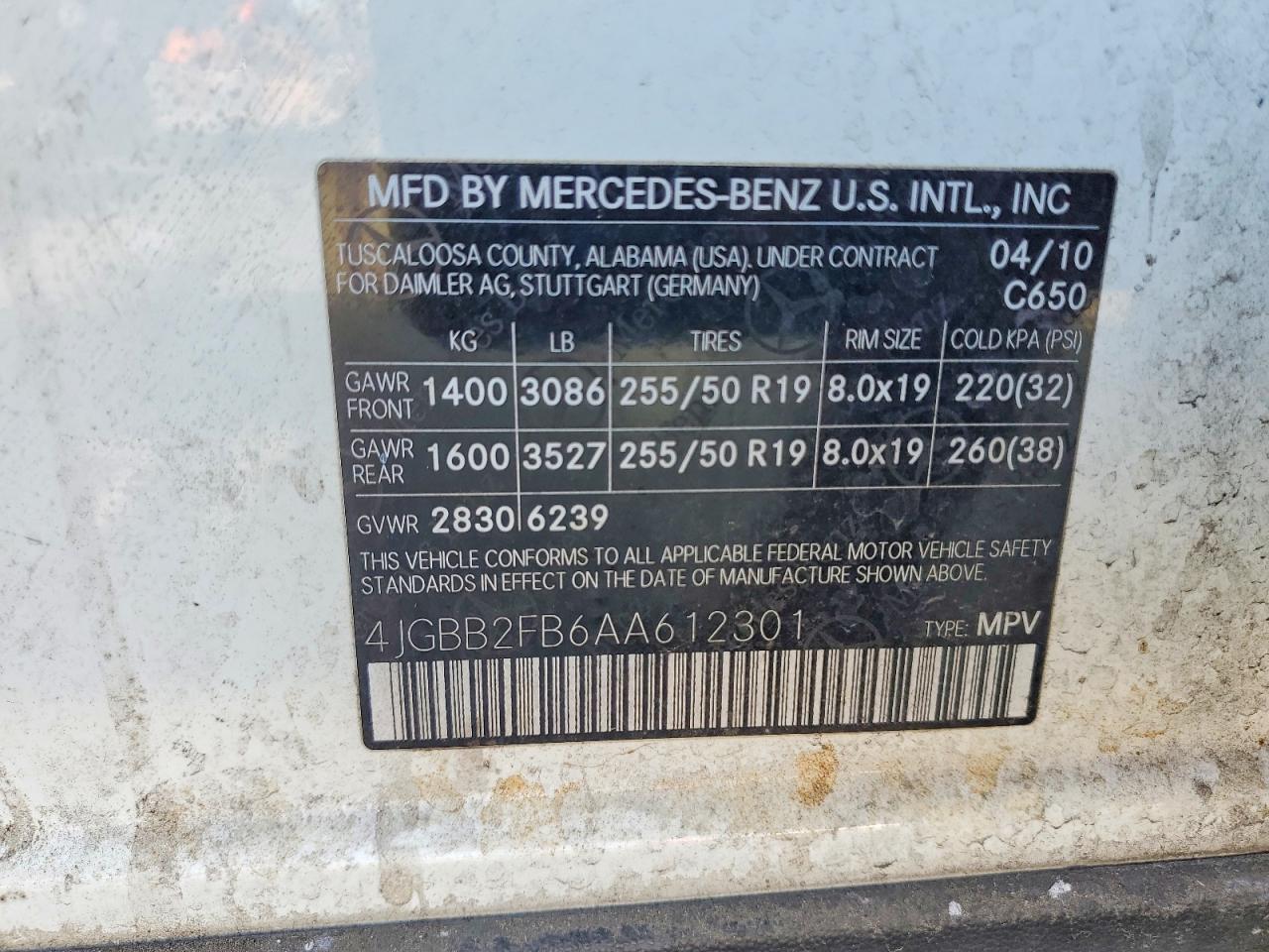2010 Mercedes-Benz M-class VIN 4JGBB2FB6AA612301 photo 12