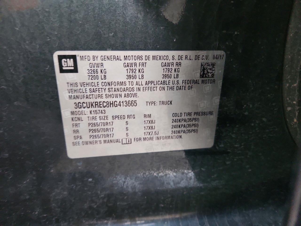 2017 CHEV All models VIN 3GCUKREC8HG413665 photo 12