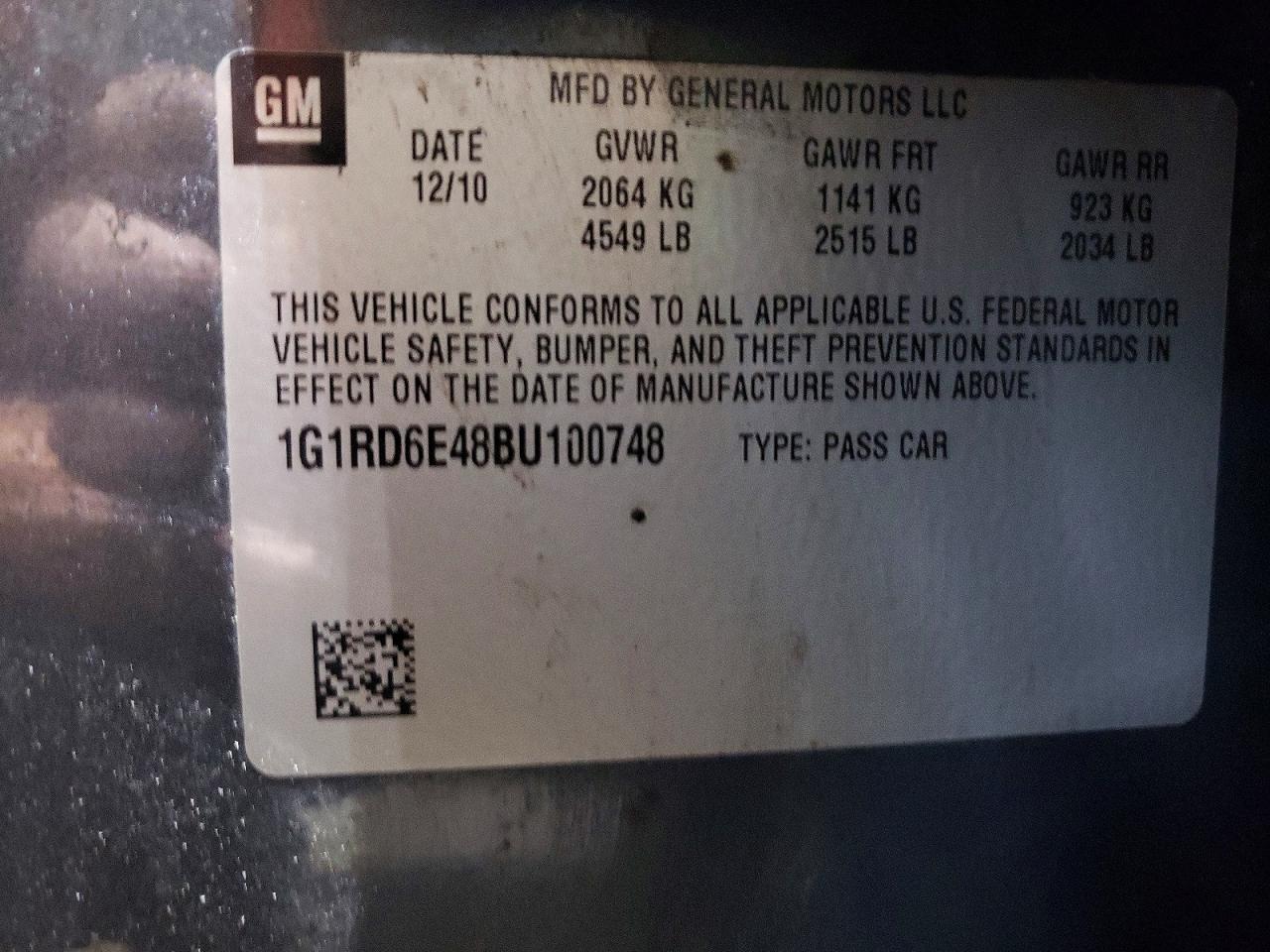 2011 Chev Volt VIN 1G1RD6E48BU100748 photo 12