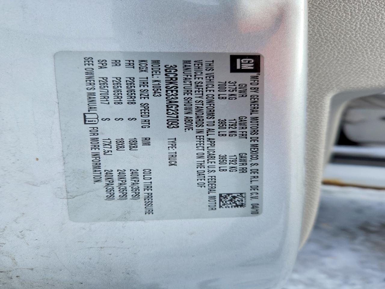 2010 Chevrolet All models VIN 3GCRKSE33AG237093 photo 12