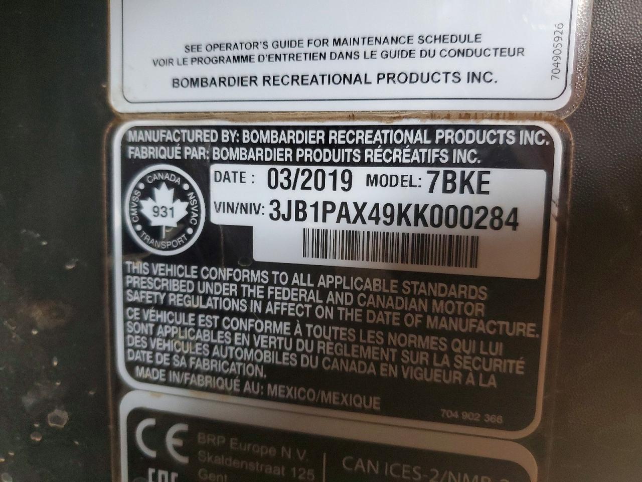 2019 Can Unknown VIN 3JB1PAX49KK000284 photo 10