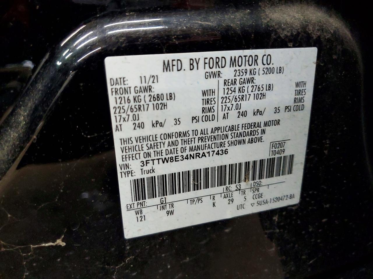 2022 Ford Maverick VIN 3FTTW8E34NRA17436 photo 12