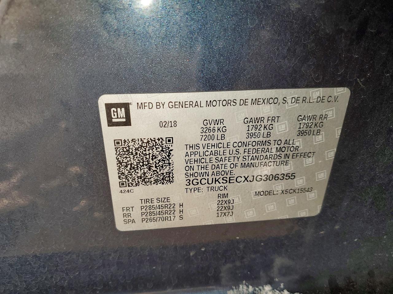 2018 Chevrolet All models VIN 3GCUKSECXJG306355 photo 12