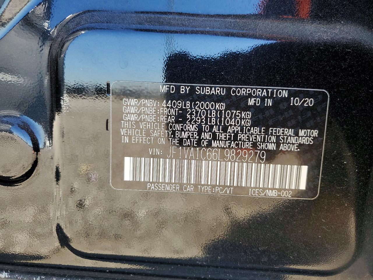 2020 Subaru Wrx VIN JF1VA1C66L9829279 photo 12