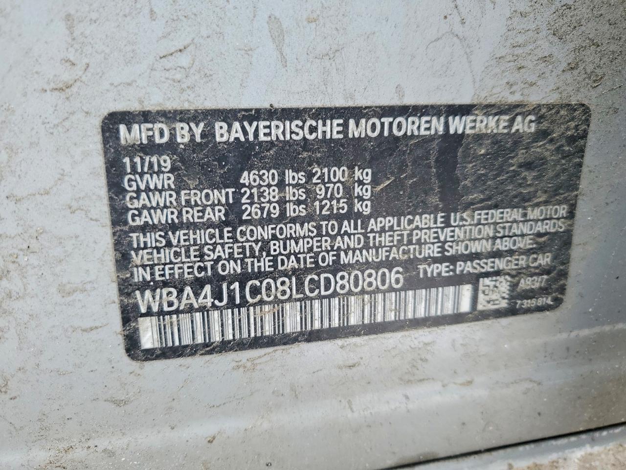 2020 BMW 4 series VIN WBA4J1C08LCD80806 photo 12
