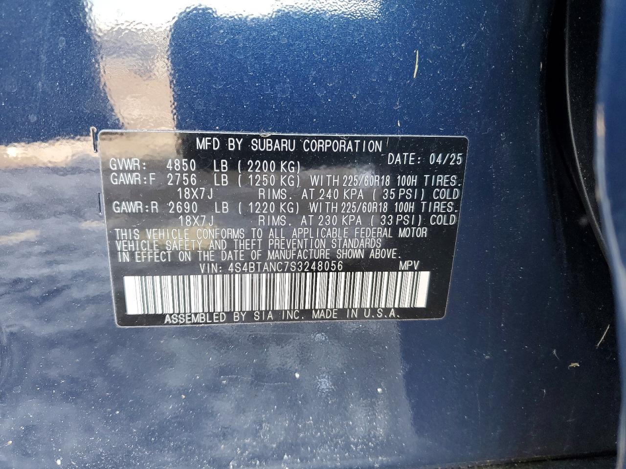 2025 SUBARU LEGACY VIN 4S4BTANC7S3248056 photo 12
