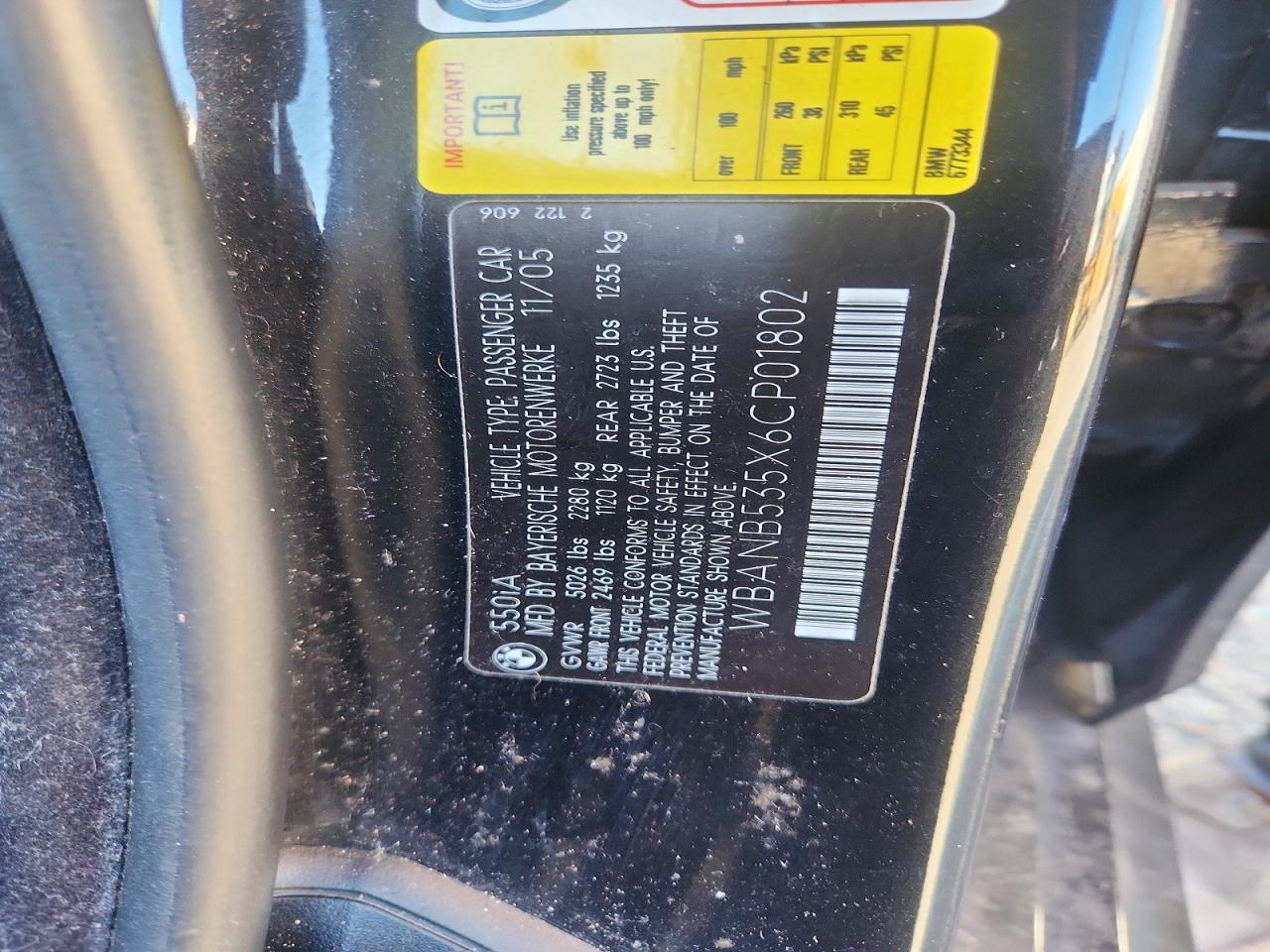 2006 BMW 5 series VIN WBANB535X6CP01802 photo 12