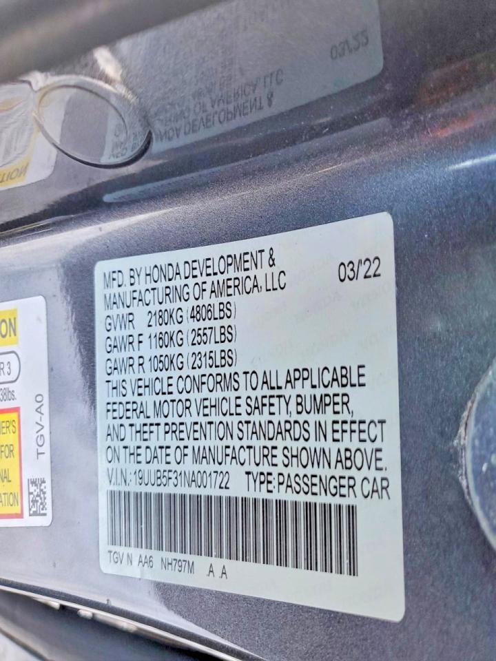 2022 Acura Tlx VIN 19UUB5F31NA001722 photo 12