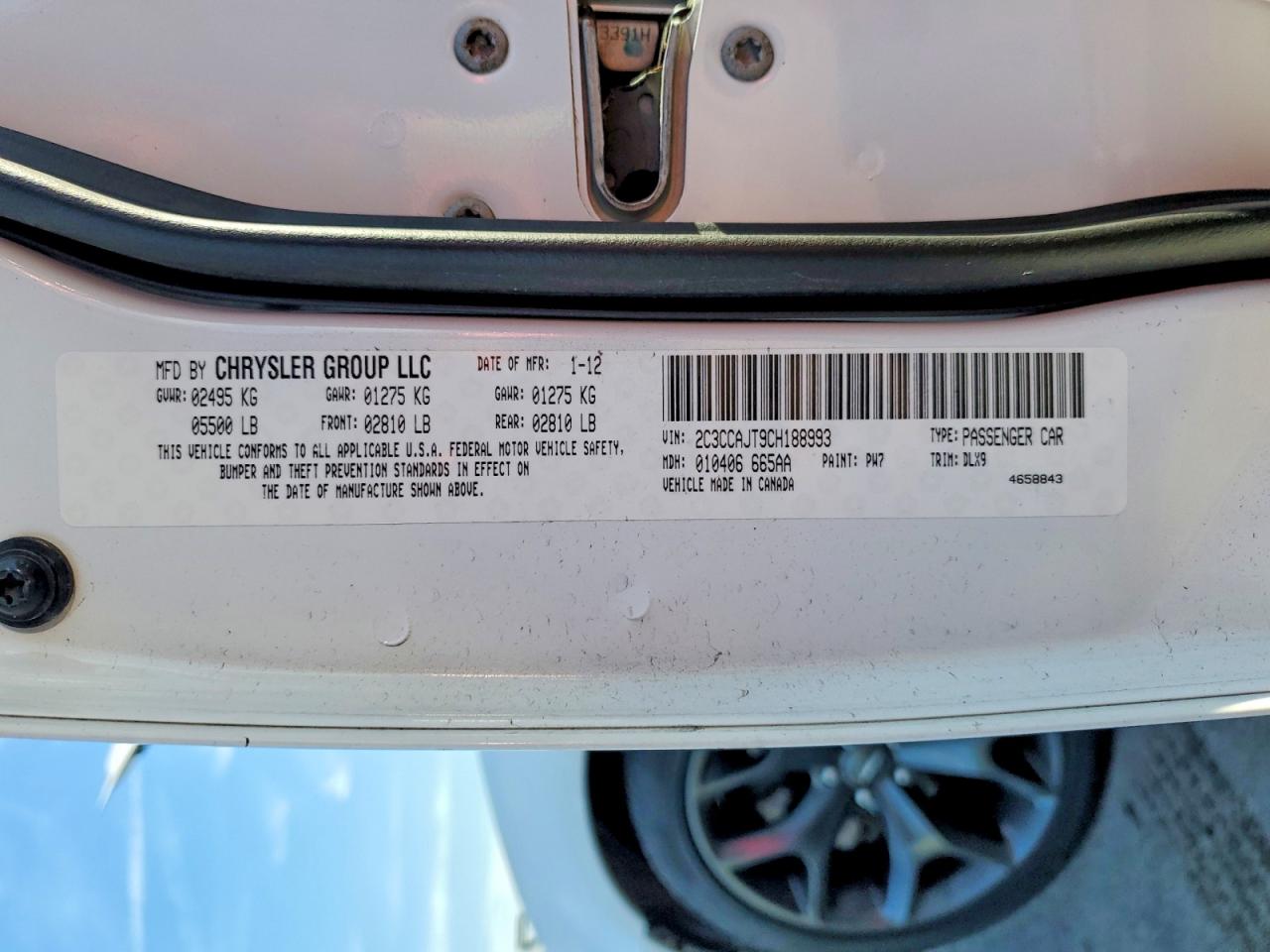 2012 CHRYSLER 300 VIN 2C3CCAJT9CH188993 photo 12