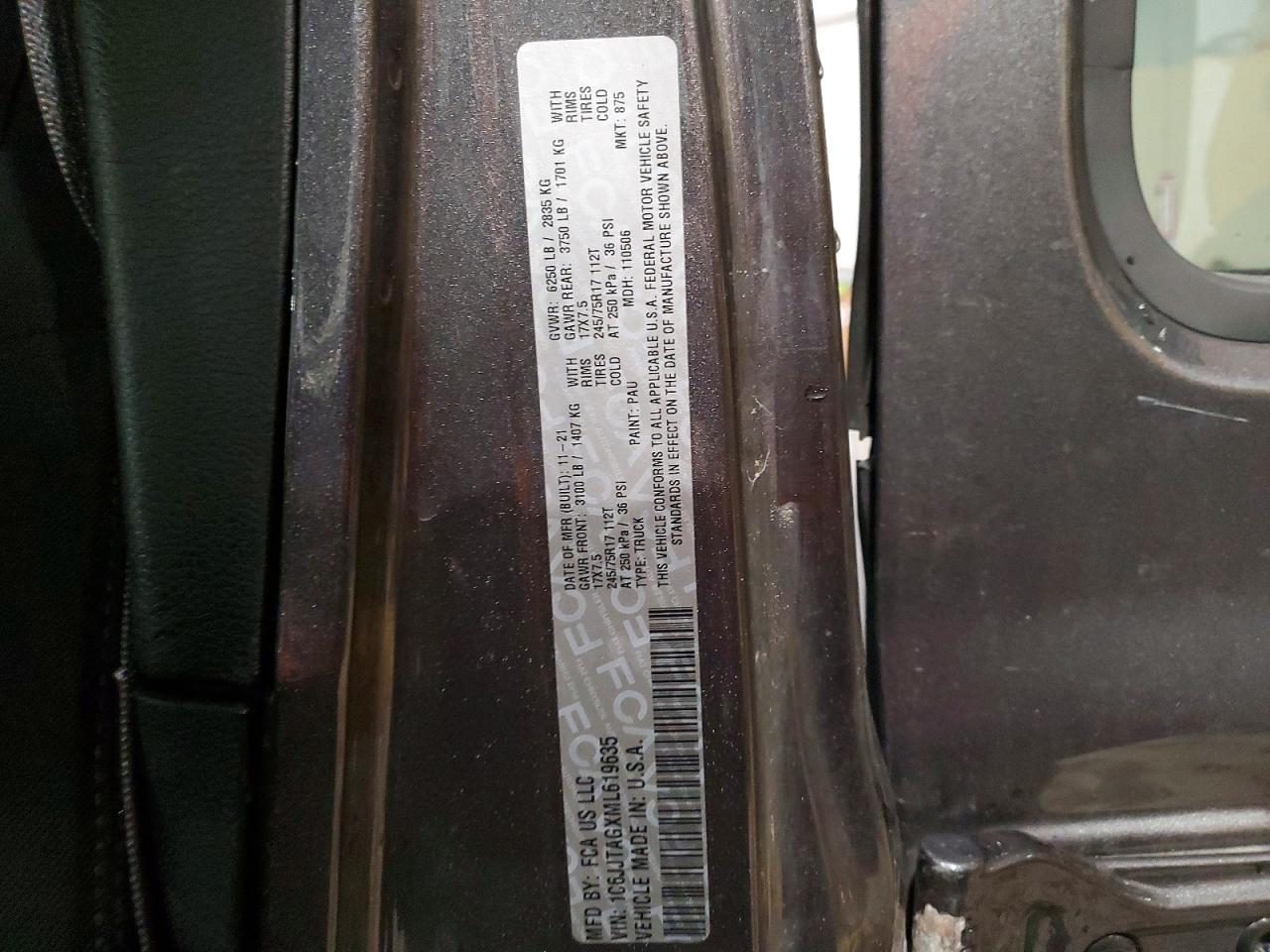 2021 Jeep Gladiator VIN 1C6JJTAGXML619635 photo 12