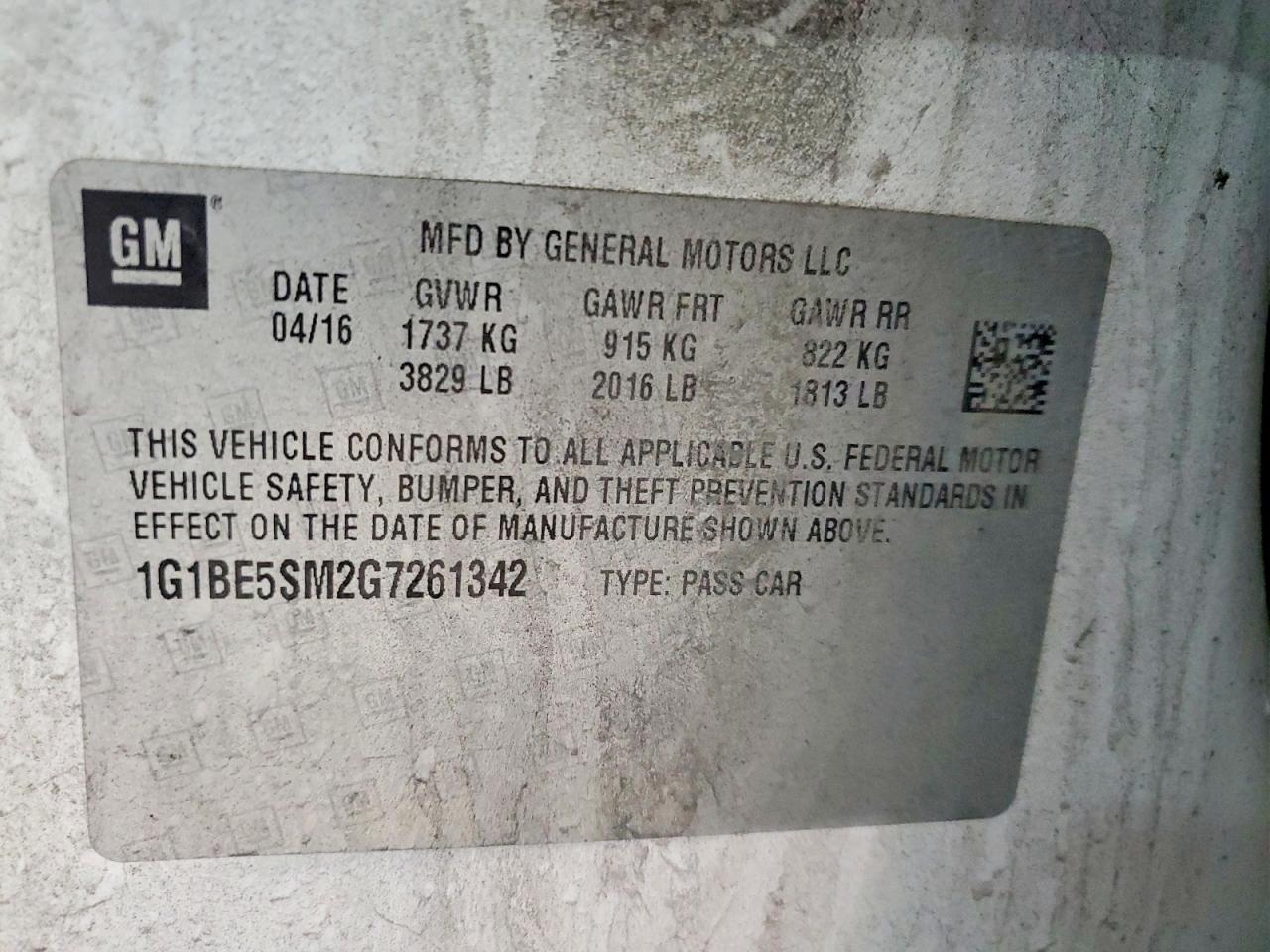 2016 Chevrolet Cruze VIN 1G1BE5SM2G7261342 photo 12