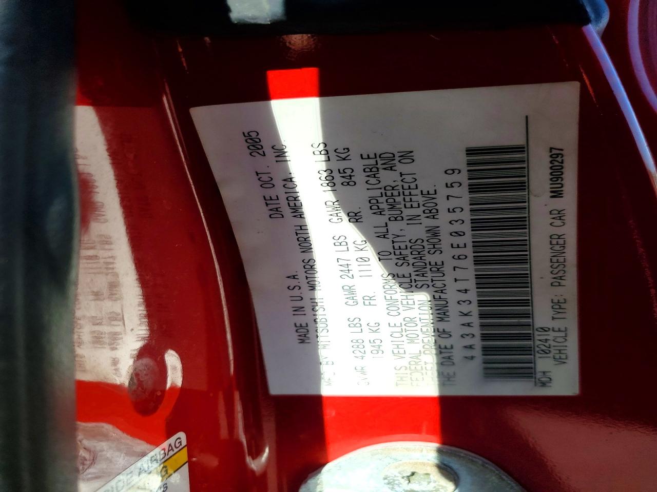 2006 Mitsubishi ECLIPSE VIN 4A3AK34T76E035759 photo 12