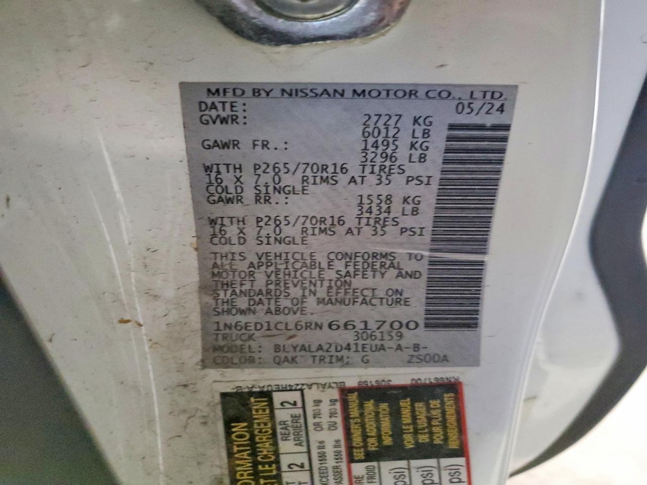 2024 Nissan Frontier VIN 1N6ED1CL6RN661700 photo 12